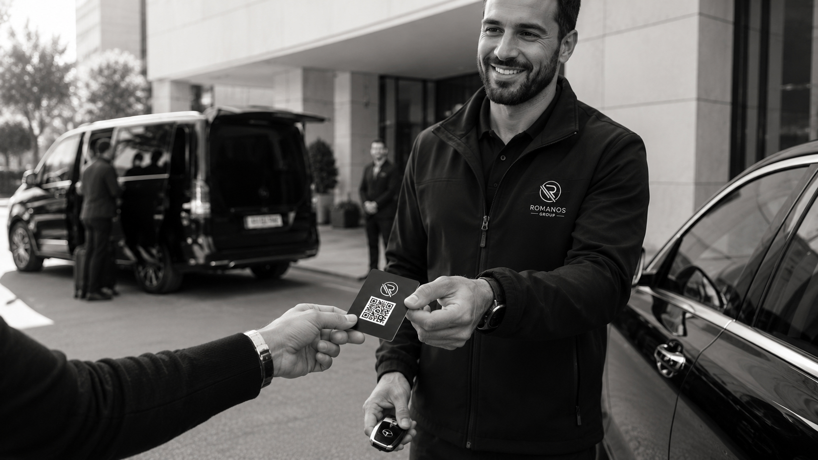 A Romanos QR ticket being handed to a guest